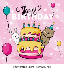 Happy Birthday Card with Cute Animals