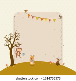 Happy birthday card with cute animals cartoon,for celebrate party,greeting card or invitation,vector illustration