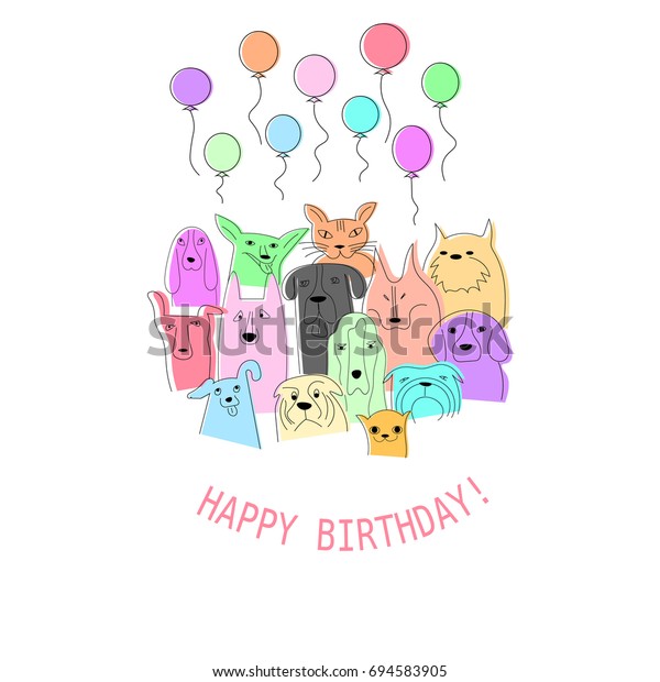 Happy Birthday Card Cute Animals Vector のベクター画像素材 ロイヤリティフリー