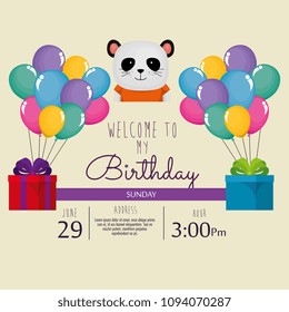 happy birthday card with cute bear panda