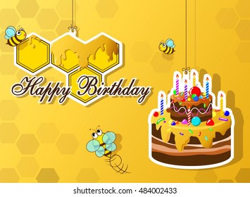 happy birthday card with cute bee