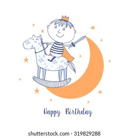 Happy Birthday card with cute boy like little prince.