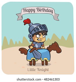 Happy Birthday card with cute boy like little knight