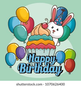 happy birthday card with cute bunny