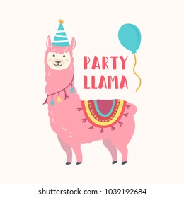 Happy Birthday Card With Cute Cartoon Llama Design