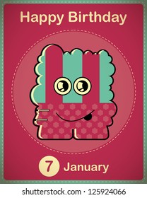  Happy birthday card with cute cartoon monster