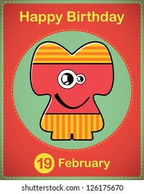  Happy birthday card with cute cartoon monster