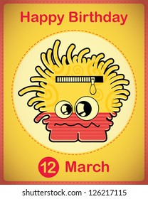  Happy birthday card with cute cartoon monster