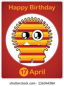  Happy birthday card with cute cartoon monster