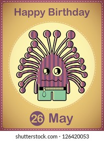  Happy birthday card with cute cartoon monster