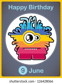  Happy birthday card with cute cartoon monster