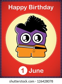  Happy birthday card with cute cartoon monster