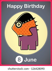  Happy birthday card with cute cartoon monster