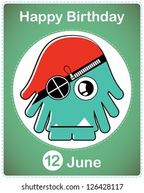  Happy birthday card with cute cartoon monster