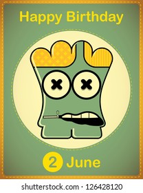  Happy birthday card with cute cartoon monster