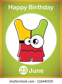 Happy birthday card with cute cartoon monster