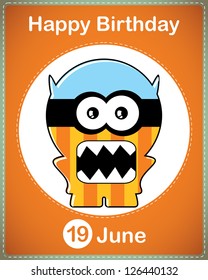 Happy birthday card with cute cartoon monster