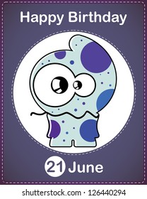 Happy birthday card with cute cartoon monster