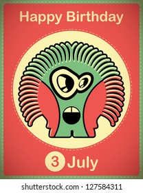 Happy birthday card with cute cartoon monster