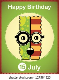 Happy birthday card with cute cartoon monster