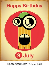 Happy birthday card with cute cartoon monster