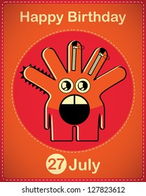 Happy birthday card with cute cartoon monster