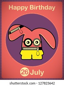 Happy birthday card with cute cartoon monster