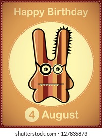Happy birthday card with cute cartoon monster