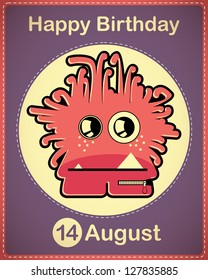 Happy birthday card with cute cartoon monster