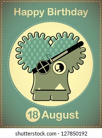 Happy birthday card with cute cartoon monster