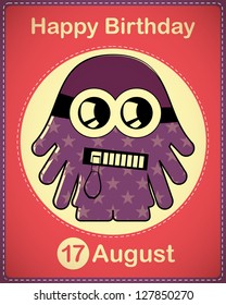 Happy birthday card with cute cartoon monster