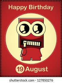 Happy birthday card with cute cartoon monster