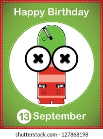 Happy birthday card with cute cartoon monster