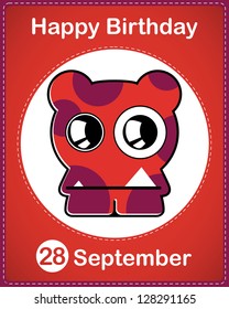 Happy birthday card with cute cartoon monster