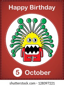 Happy birthday card with cute cartoon monster