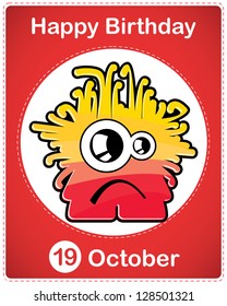 Happy birthday card with cute cartoon monster