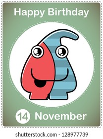Happy birthday card with cute cartoon monster