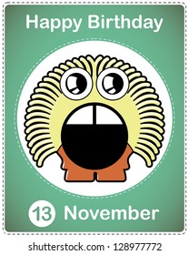 Happy birthday card with cute cartoon monster