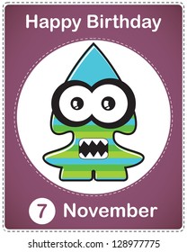 Happy birthday card with cute cartoon monster
