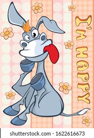 Happy Birthday Card Cute Cartoon Character Burro . Vector Greeting Card. Happy Moment. Congratulation. 