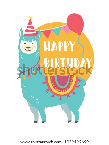 Download Happy Birthday Card Cute Cartoon Llama Stock Vector ...