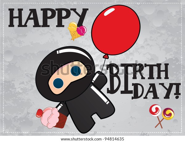 Download Happy Birthday Card Cute Cartoon Ninja Stock Vector ...