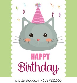 happy birthday card with cute cat character