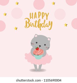 Happy birthday card with cute cat.