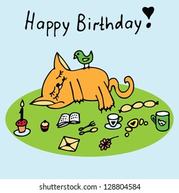 Happy birthday card with cute cat