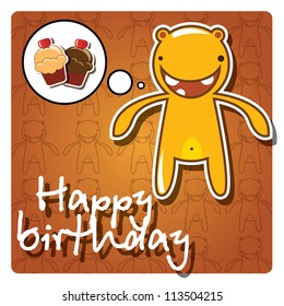 Happy birthday card with cute colorful monster, vector