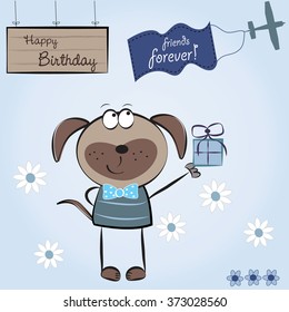 Happy birthday card with cute dog vector illustration