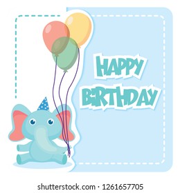 Happy Birthday Card with Cute Elephant. vector illustration