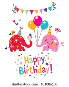 happy birthday card with cute elephants