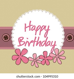 happy birthday card with cute flowers. vector illustration